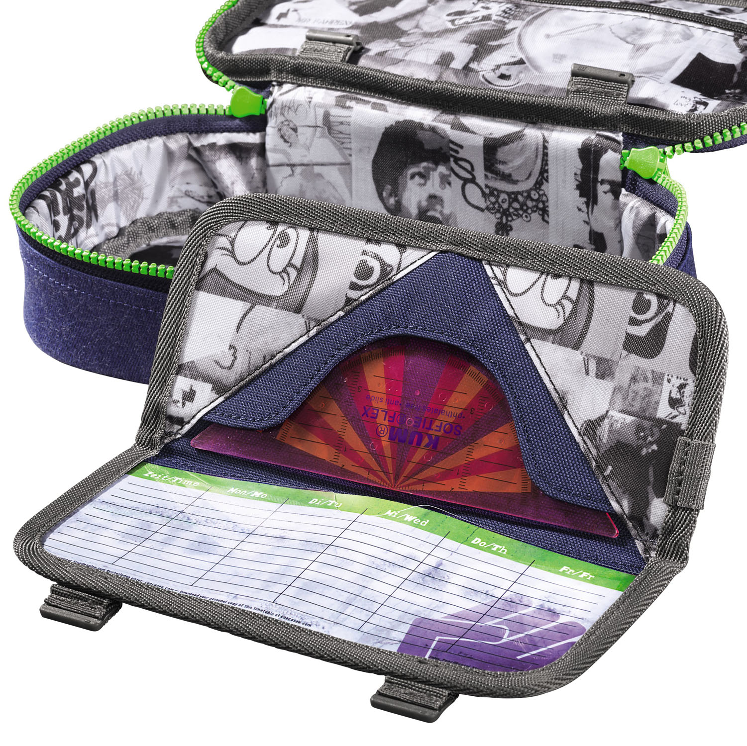 Coocazoo Federmäppchen PencilDenzel Polygon Bricks Blau - Schlamperetui Mit Geodreieckfach